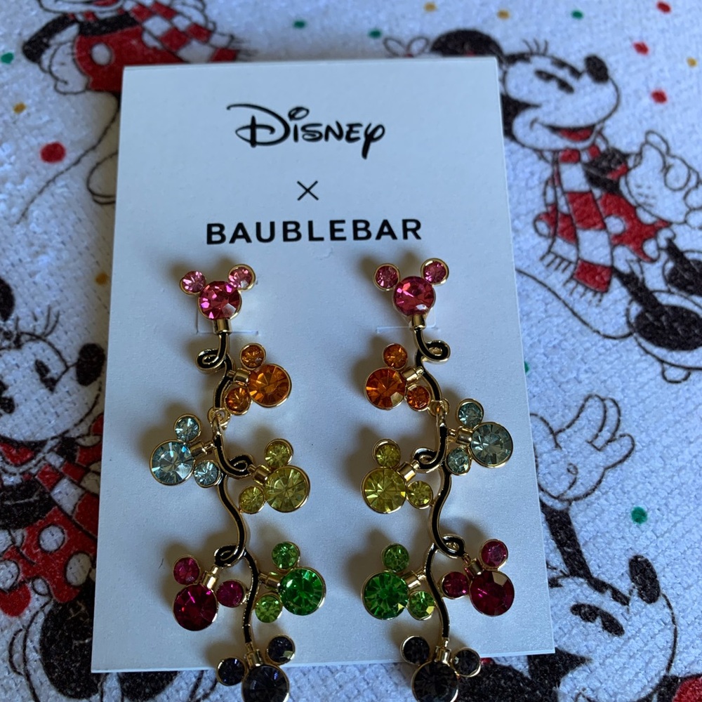 Disney X Baublebar Holiday Earrings. Mickey Christmas lights dangle earrings.